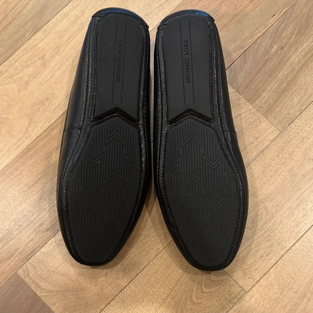 Michael Kors Black Quilted Leather Flats with Silver MK Emblem - Picture 2 of 2
